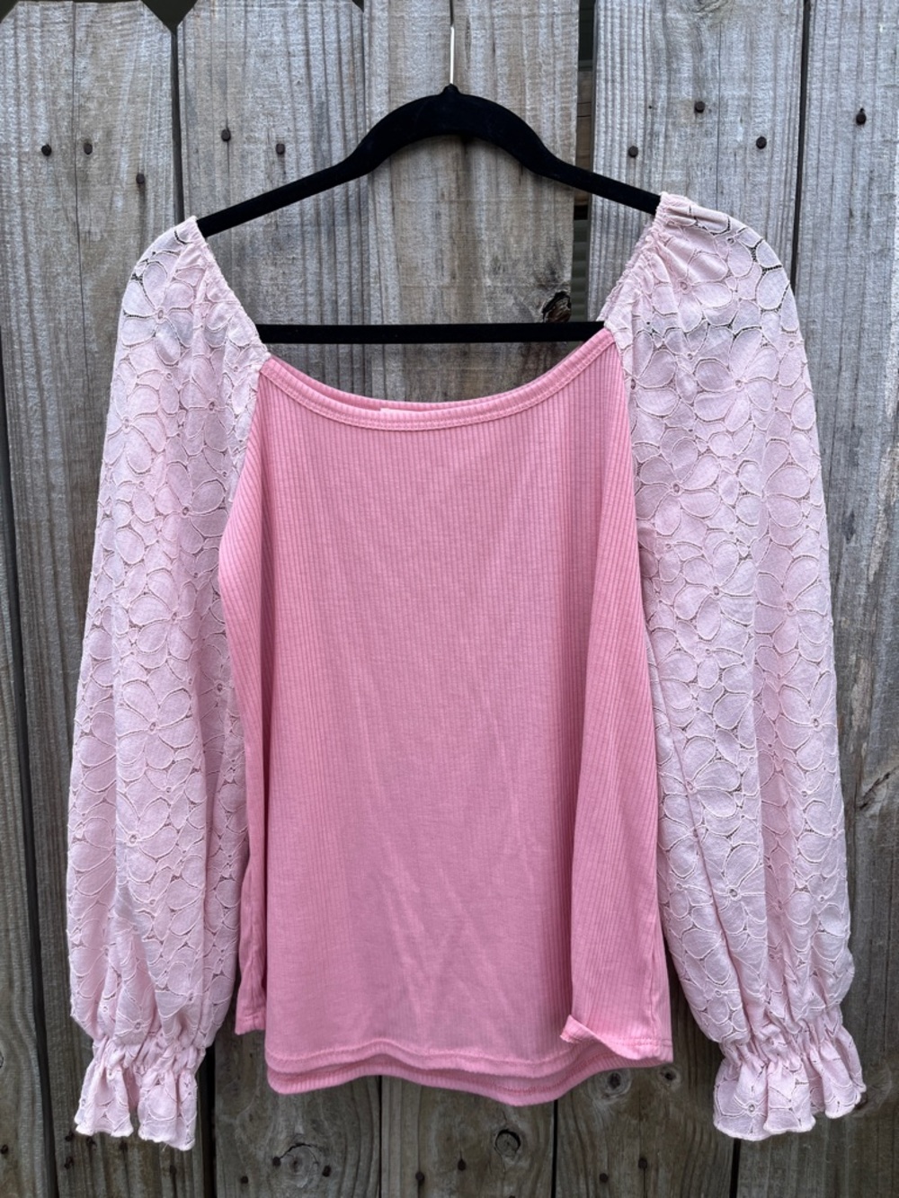 Women's Pink Lace-Sleeve Tunic Top